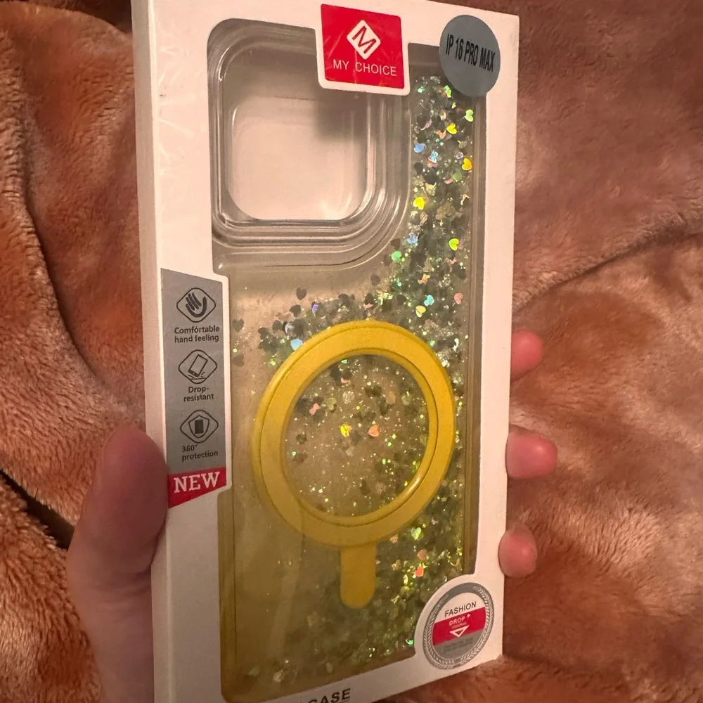Bling iPhone 16 Pro Max Case MagSafe YELLOW Shockproof Iridescent Liquid
